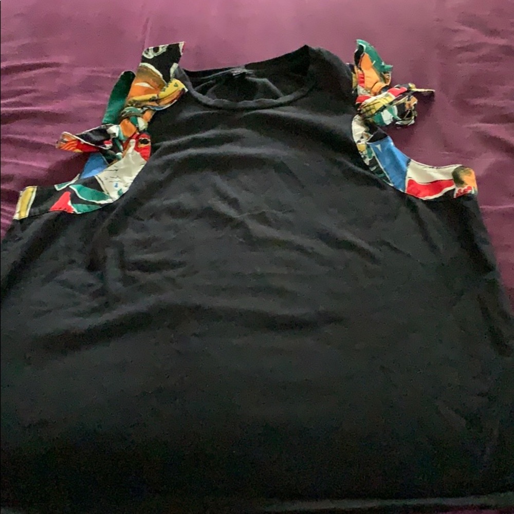 J. Crew shoulder bow tie postcard print tank